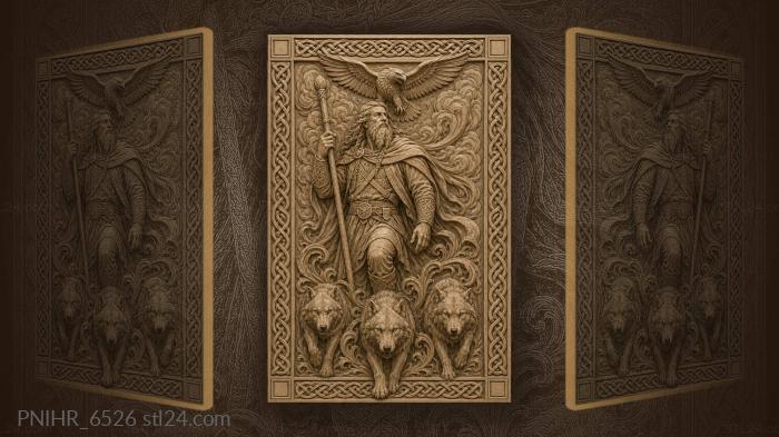 Three wolves and an eagle beside him 3d STL model