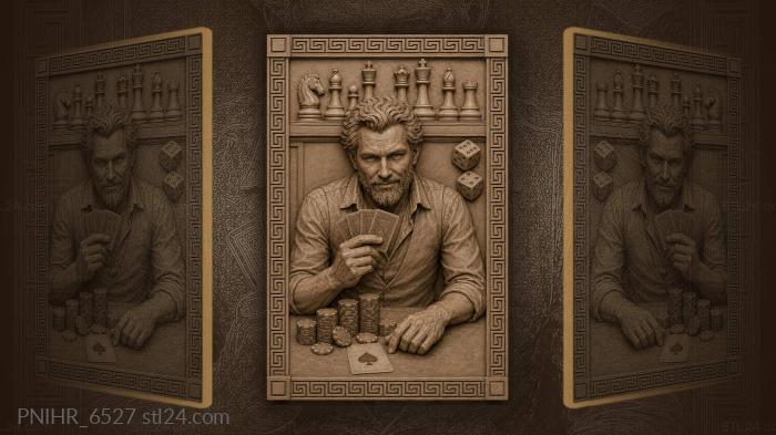 Gambler with cards and chess 3d STL model