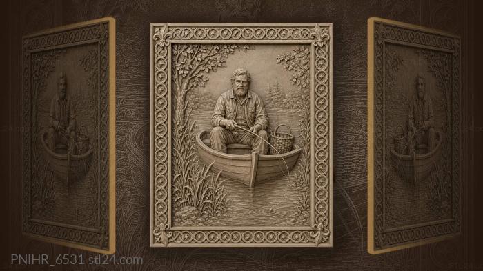 Casting from the boat beside a small tree 3d STL model