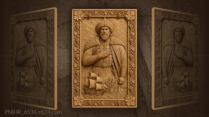 Ship at sea below a fur capped man 3d STL model