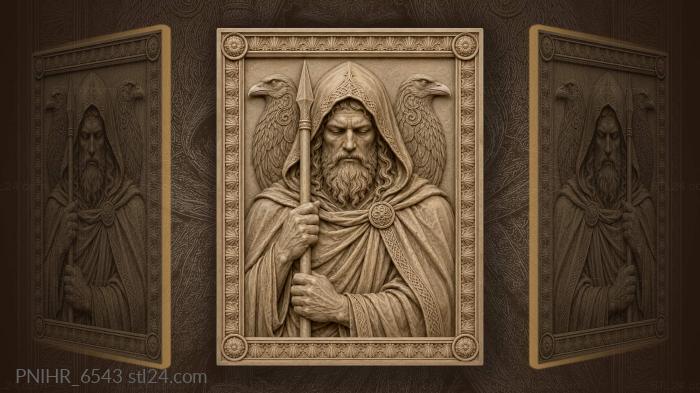 Hood with two ravens and a spear 3d STL model