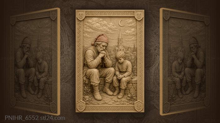 Man in a red cap beside a boy 3d STL model