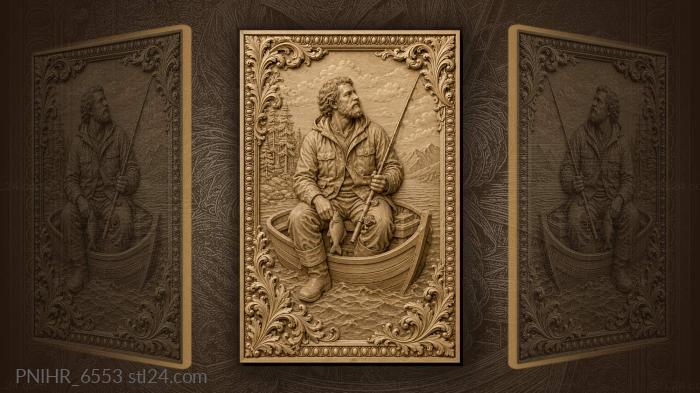 Bearded man holding a small fish 3d STL model