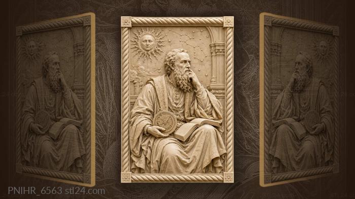 Sage holding astrolabe and open book · Galileo Galilei 3d STL model