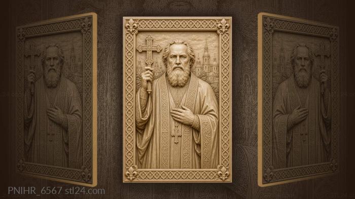 Priest with hand on chest before spires 3d STL model