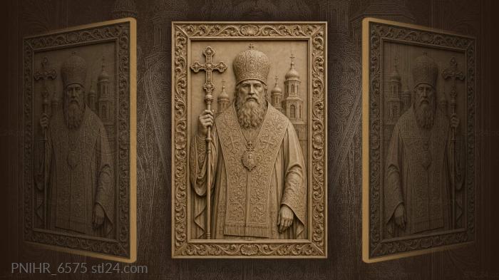 Priest lifting cross above church towers 3d STL model