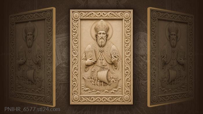Saint holding medallion above a ship 3d STL model