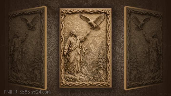 Man and eagle over a mountain forest 3d STL model