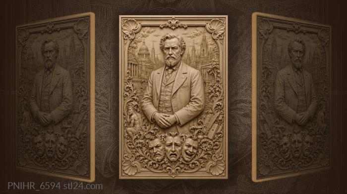 Charles Dickens with theatrical masks before London · Victor Hugo 3d STL model