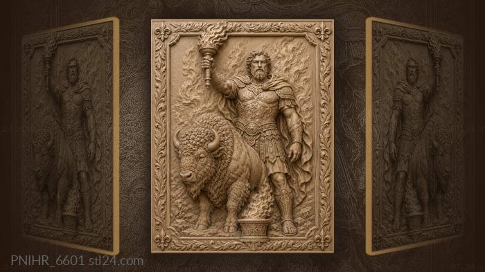 Bison before a man with a torch 3d STL model
