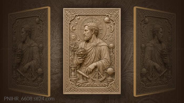 Galileo Galilei among instruments and zodiac signs 3d STL model
