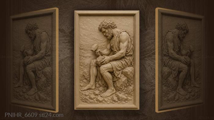 Stonecutter working among rolling hills 3d STL model