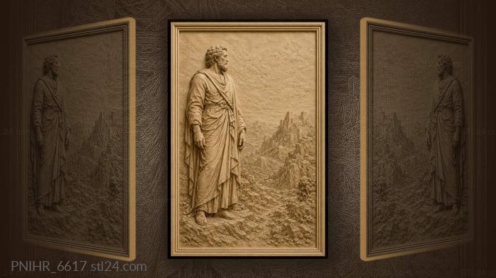 Wanderer overlooking ancient castle ruins 3d STL model
