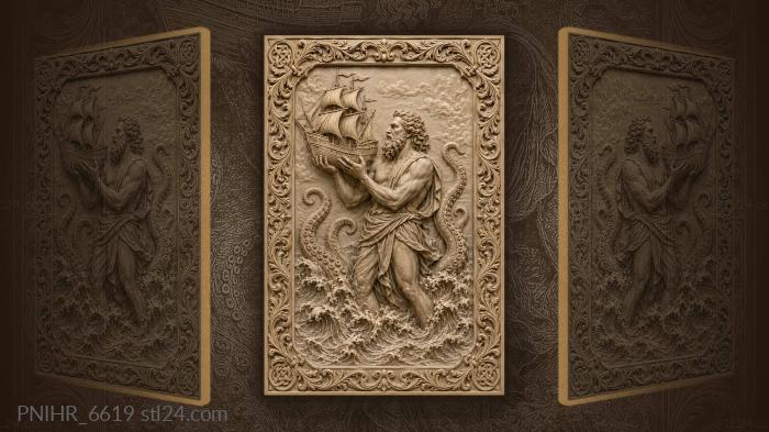 Sea lord with ship and kraken 3d STL model