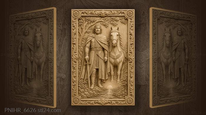 Man with white horse by river 3d STL model