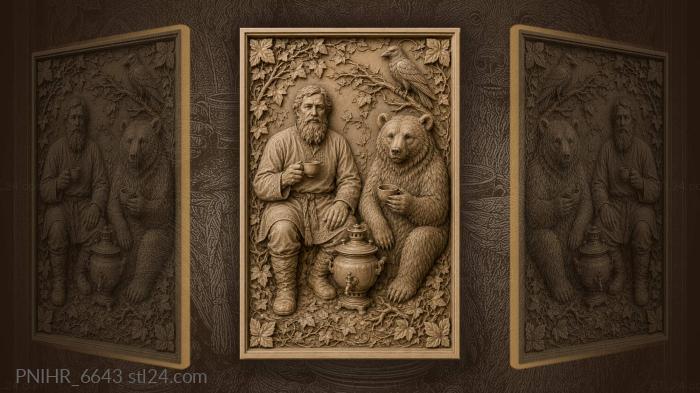 Man bear tea and raven 3d STL model