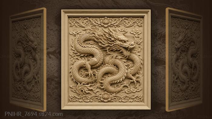 Whiskered dragon between floral bands 3d STL model