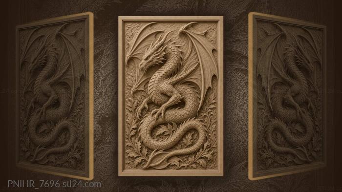 Rearing dragon above foliage at base 3d STL model