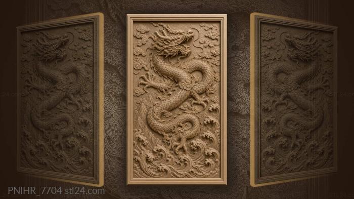 Dragon above waves and mountain ridge 3d STL model