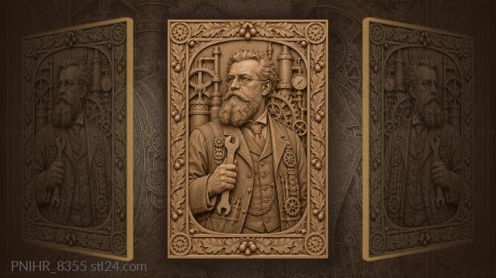 Steampunk inventor with tools and gears 3d STL model