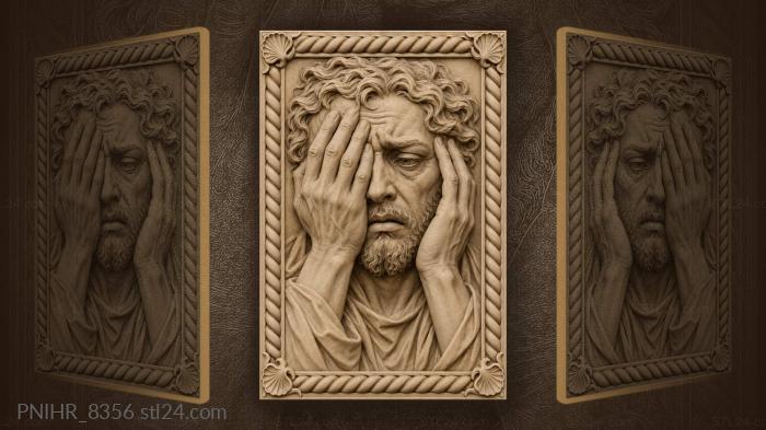 Sorrowful face with hand covering eye 3d STL model