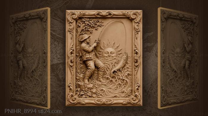 Fisherman catches leaping silver fish 3d STL model