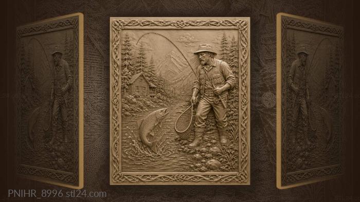 Log cabin behind the leaping trout 3d STL model