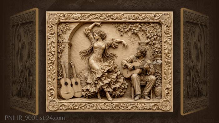 Flamenco dance with guitarist music 3d STL model