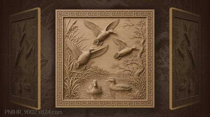 Ducks taking flight over reeds 3d STL model