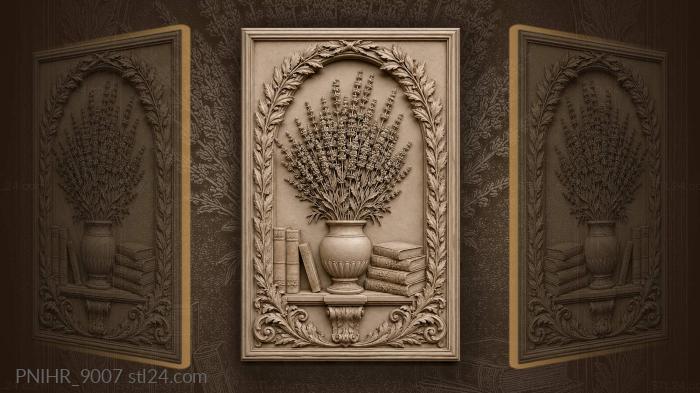 Lavender vase between stacks of books 3d STL model
