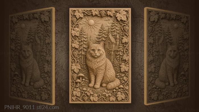 Ginger cat in enchanted forest 3d STL model