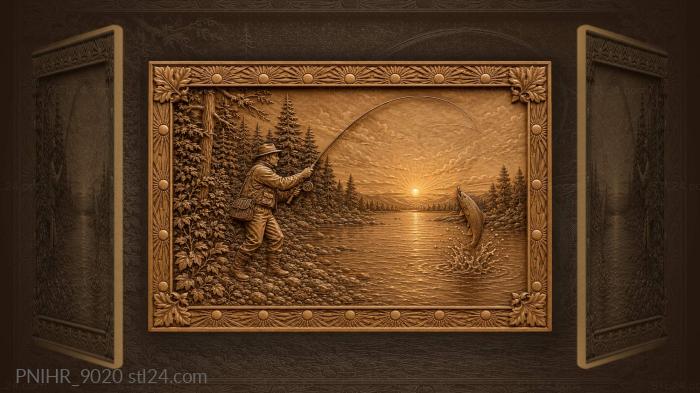 Fly fisher on the bank sweeps a line 3d STL model