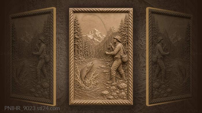 Trout leaping below a snowy peak 3d STL model