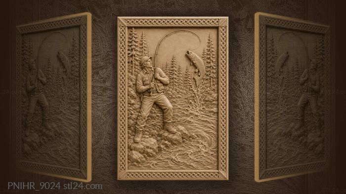 Angler on the rocks pulls the line upward 3d STL model