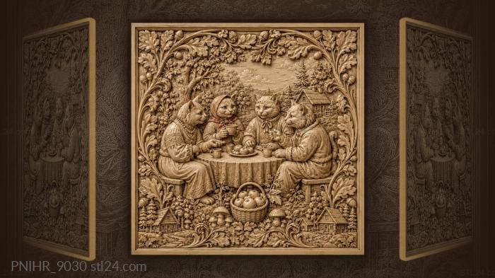 Cozy cats at the table 3d STL model