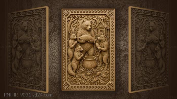 Bear with fish beside shared pot 3d STL model