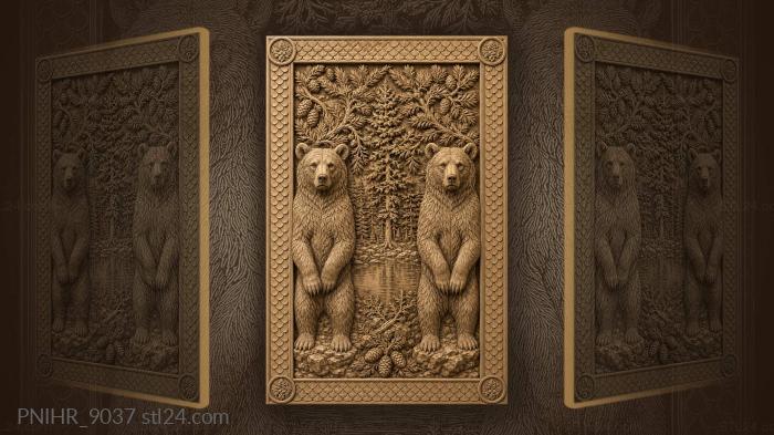 Two bears flanking the still water 3d STL model
