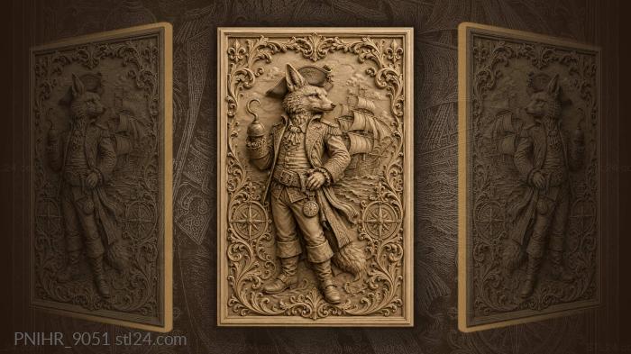 Pirate fox captain at sea 3d STL model