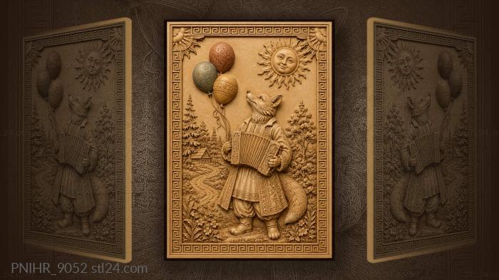 Fox with accordion and sunny balloons 3d STL model