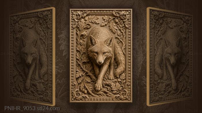 Alert fox in thick leaves and branches 3d STL model