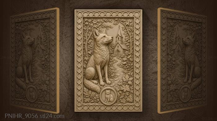 Fox and church in autumn grove 3d STL model
