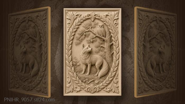 Fox, owl and pine forest 3d STL model