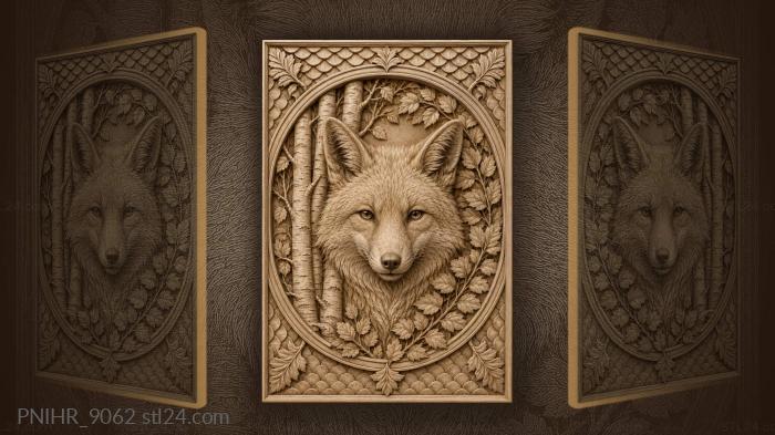 Fox among birch and leaves 3d STL model
