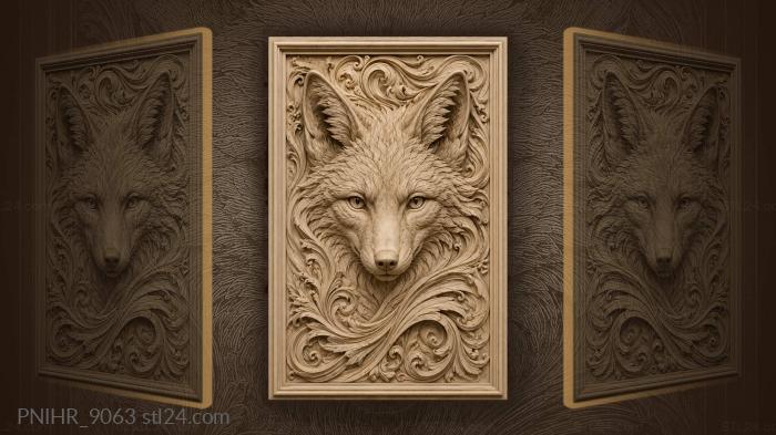 Fox portrait with swirling patterns 3d STL model
