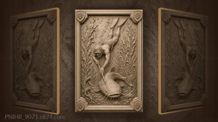 Freediver drops down between water plants 3d STL model