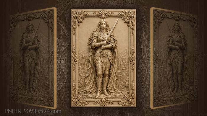 Warrior maiden with sword above the city 3d STL model