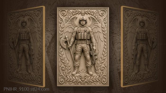 Winged soldier with an axe and a rifle 3d STL model