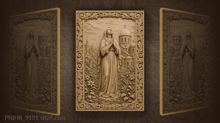 Praying woman church cityscape flowers 3d STL model