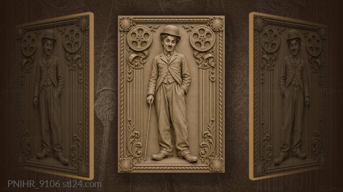 Chaplin with cane and film reels 3d STL model