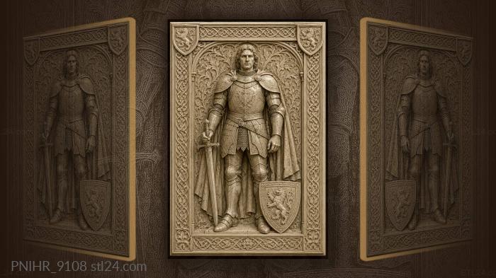 Medieval knight beside his heraldic shield 3d STL model